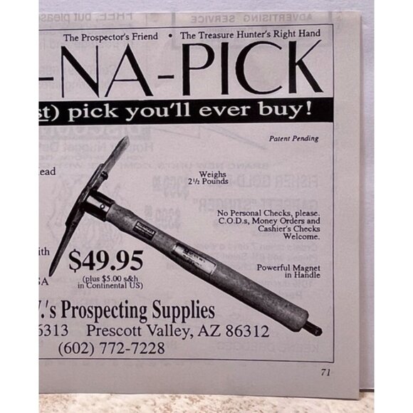 Mag Na Pick Print Ad Vintage 90s Gold JW Prospecting Supplies Prescott Valley AZ - Picture 5 of 6